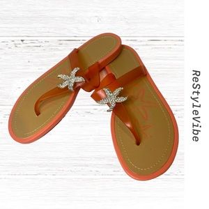 Women’s Size 9 Shoes Sandals Flip-Flops Bling Starfish Fancy Coral Orange